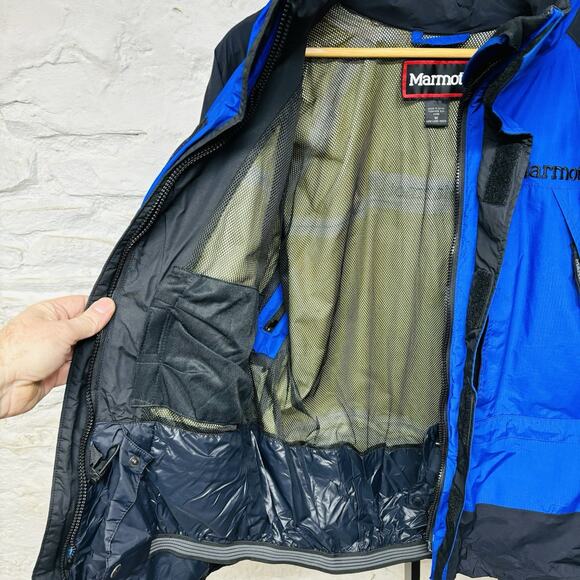 Marmot 2-Ply Gore Tex Performance Shell Jacket Blue Men’s Medium Face Mask Hood - Picture 9 of 16